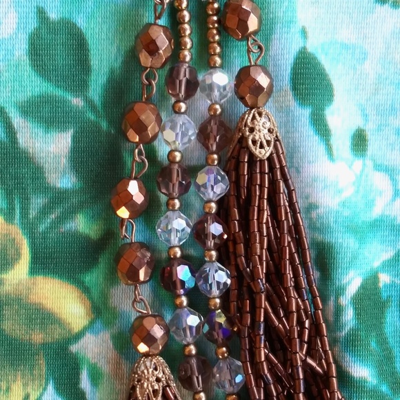 1950s Copper Crystal Multi Strand Necklace - Picture 5 of 9